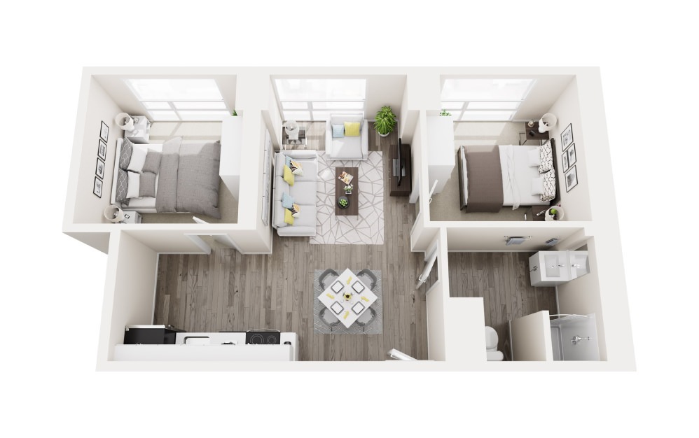 1-Bed-with-Den - 1 bedroom floorplan layout with 1 bathroom and 675 square feet