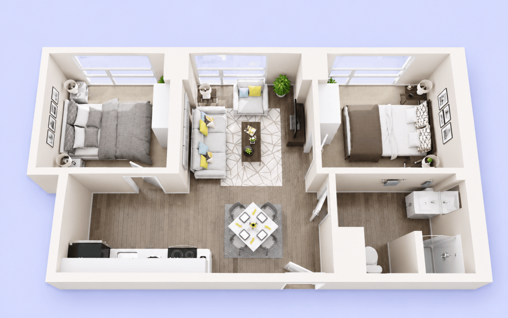 1-Bed-with-Den - 1 bedroom floorplan layout with 1 bathroom and 675 square feet
