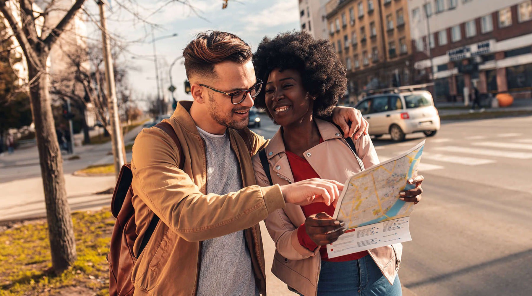 a couple site-seeing in a city