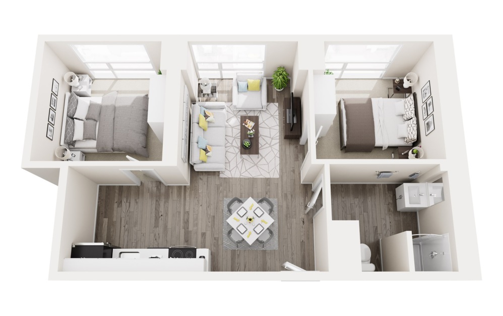 2B - 2 bedroom floorplan layout with 1 bathroom and 675 square feet 2B - 2 bedroom floorplan layout with 1 bathroom and 675 square feet