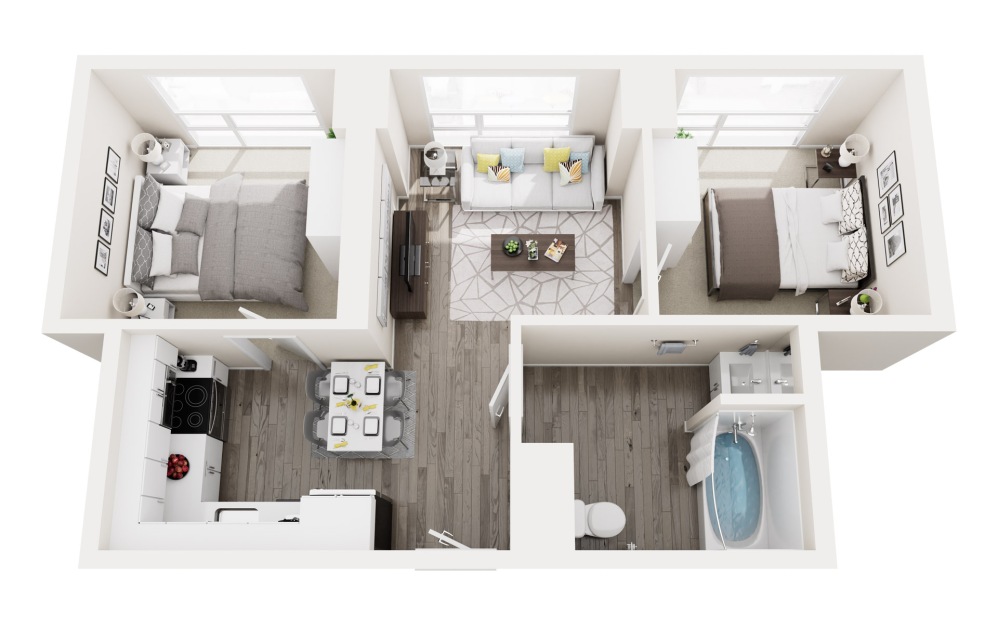 2C.3 - 2 bedroom floorplan layout with 1 bathroom and 675 square feet 2C.3 - 2 bedroom floorplan layout with 1 bathroom and 675 square feet