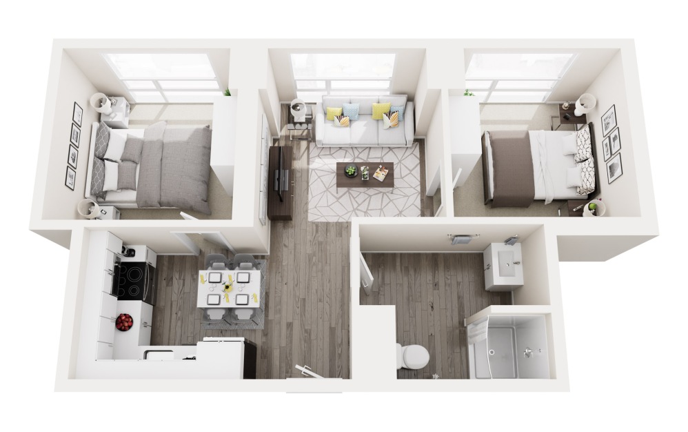 2C.4 - 2 bedroom floorplan layout with 1 bathroom and 675 square feet 2C.4 - 2 bedroom floorplan layout with 1 bathroom and 675 square feet