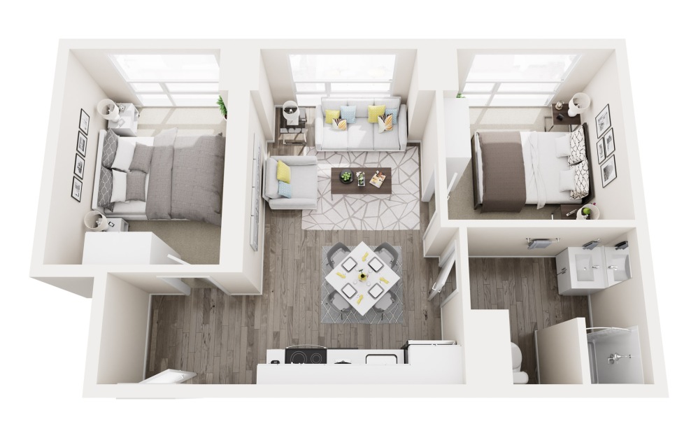 2D - 2 bedroom floorplan layout with 1 bathroom and 675 square feet 2D - 2 bedroom floorplan layout with 1 bathroom and 675 square feet