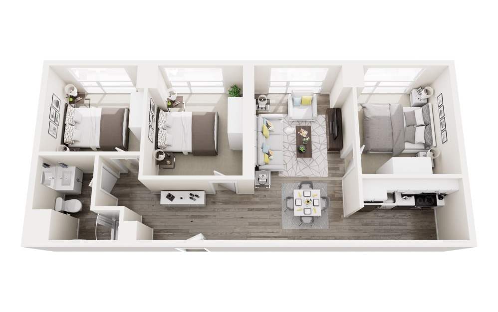 3A - 3 bedroom floorplan layout with 1 bathroom and 890 square feet 3A - 3 bedroom floorplan layout with 1 bathroom and 890 square feet